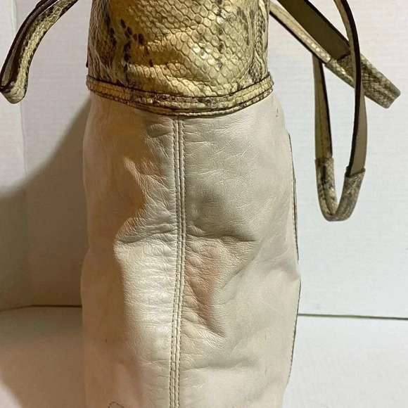Coach cream leather/Python tote handbag - Picture 4 of 11